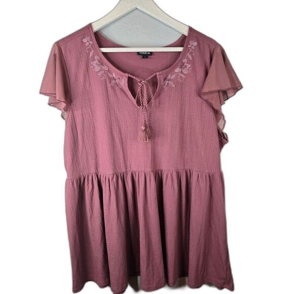 Torrid Women's Purple Embroidered Neckline Flutter Sleeve Top Size 2 | 2X - Picture 1 of 6